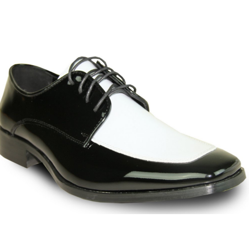 Fashion Moc Toe Black and White Patent Tuxedo Shoes